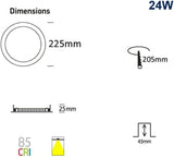 COUSON Empotrable LED Redondo 24W Ultra Fino Techo Ø225mm Placa Extraplana 3360 Lumenes Luz Mulit-color 3CCT 2700K-4000K-5700K
